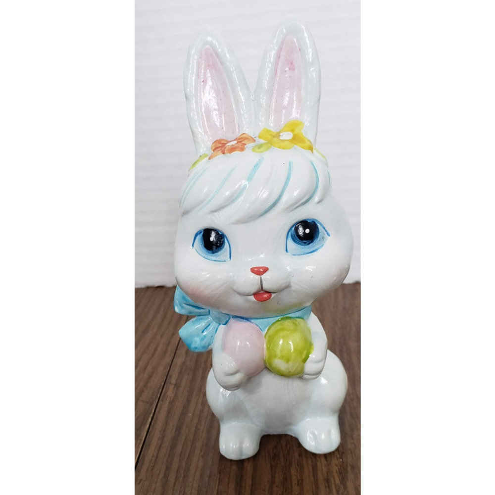 Cute White Rabbit Ceramic Porcelain Hand Painted 6 Inch Easter Figurine